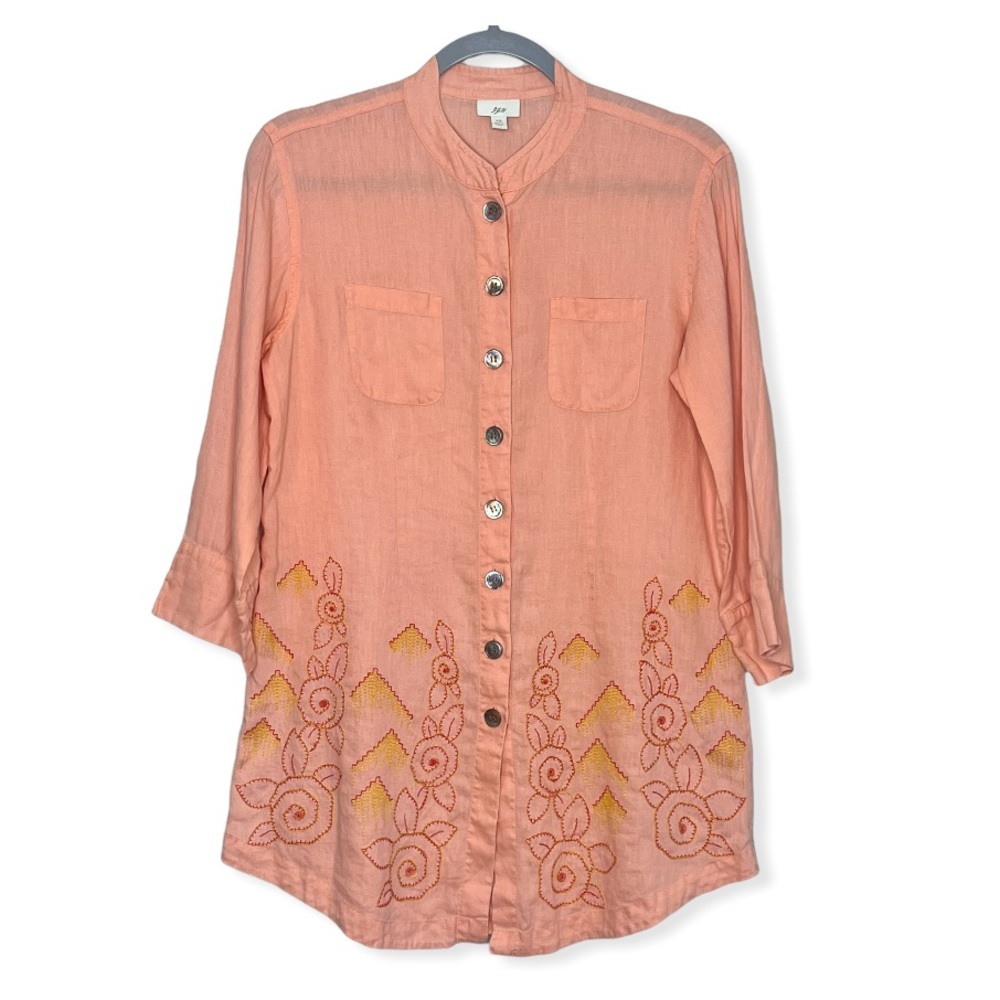 J Jill Top Aztec Print Linen Button Down Shirt Size XS